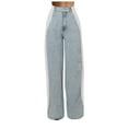 thumbnail image 1 of Wangmeiwg Women’s Jeans With Patchwork Stripes High Waist Loose Denim Color Block Jean Straight Wide Leg Pants Womens Pants Casual with Pockets, 1 of 5