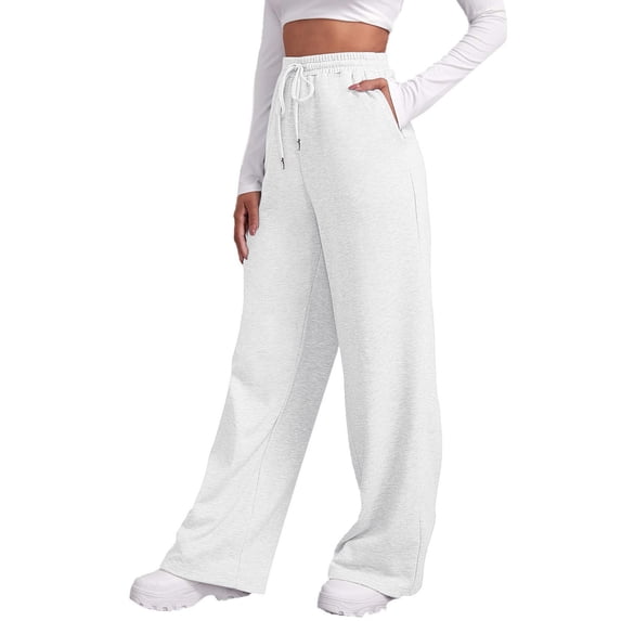 Wangmeiwg Women's Lined High Waisted Sweatpants Wide Leg Joggers with Pockets for Casual Workout and Yoga Comfort White XL