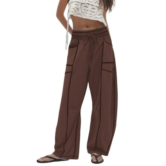 Wangmeiwg Women's Pants Women's Casual Pants Loose Wide Leg Comfort Wear Breathable Soft Stretchy Elastic Trousers Designed for Summer Coffee M