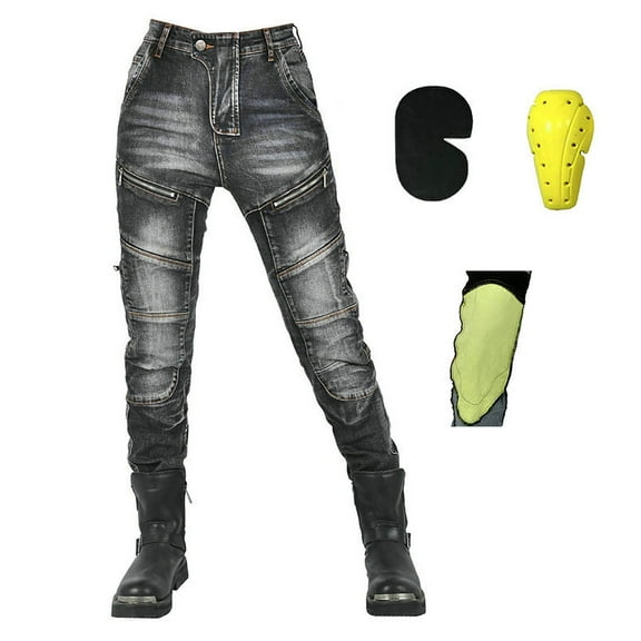 Wangmeiwg Women's Motorcycle Riding Pants Protective Scratch Tear Thickened Leg Guard With Zipper Casual Sports Jeans For All Seasons Womens Casual Pants Elastic Waist with Pockets