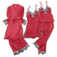thumbnail image 1 of Wangmeiwg Women's Pajama Sets 4/5pcs Women Pajama Sets Silk Lace Robe Sleepwear Nightdress Floral Lace Trim Pajama Pants Ensemble XL Watermelon Red, 1 of 3