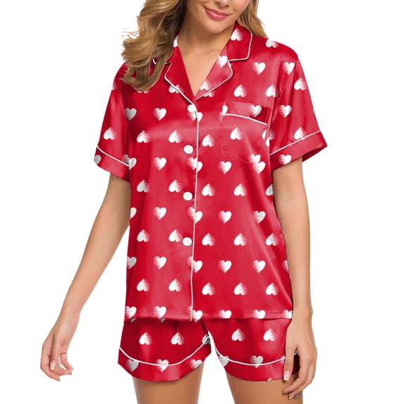 Wangmeiwg Women's Pajama Sets Elegant Women's Silk Satin Pajamas Set - Two-Piece Sleepwear and Loungewear with Button Down Design M Red