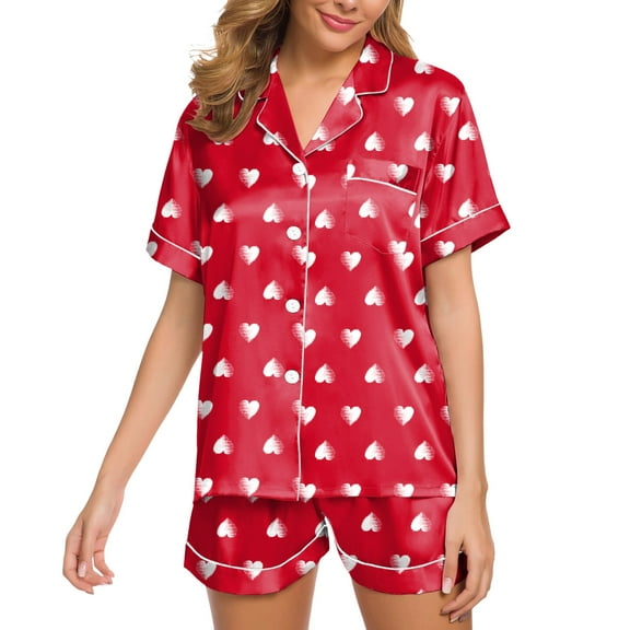 Wangmeiwg Women's Pajama Sets Womens Satin Pajama Set Two Piece Sleepwear Loungewear with Elegant Button Down Shirt and Comfortable Pants L Red