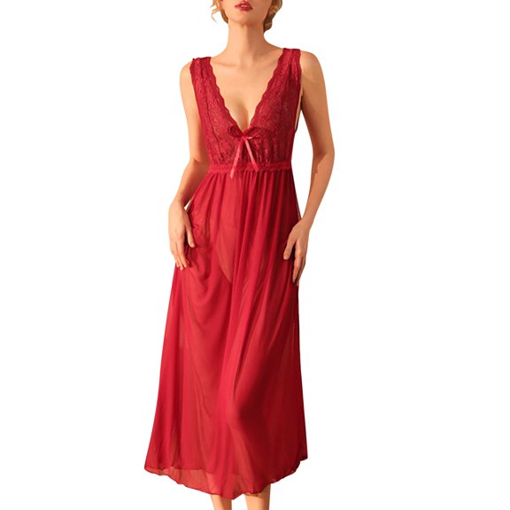 Wangmeiwg Women's Pajama Sets Elegant Women's Sleepwear Set Mesh Lace Trim Comfortable Nightwear For Sophisticated Evening Relaxation At Home M Red