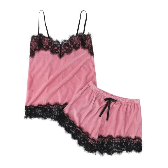 Wangmeiwg Women's Pajama Sets Satin Sleepwear Set For Women Elegant V-Neck Camisole And Comfortable Shorts Pajama Outfit L Pink