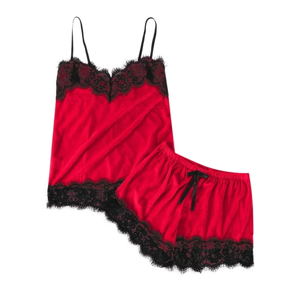 Wangmeiwg Women's Pajama Sets Satin Sleepwear Set For Women Elegant V-Neck Camisole And Comfortable Shorts Pajama Outfit S Red