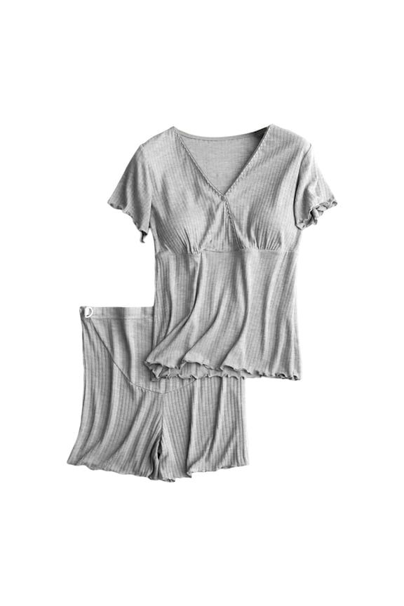 Women's Pajama Sets Soft Maternity Nursing Sleepwear Set For Breastfeeding With Built In Bra Comfortable Postpartum Loungewear Pajamas M Grey