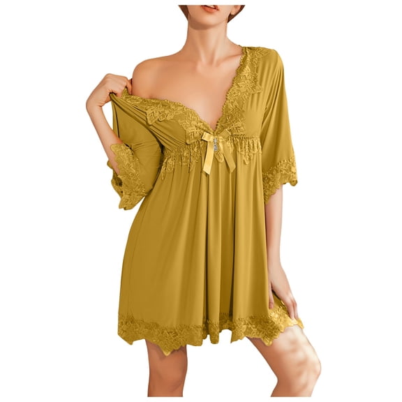 Wangmeiwg Women's Pajama Sets Women Pajama Sets Foreign Advanced Sense Ice Silk Nightdress for Elegant Home Wear L Yellow