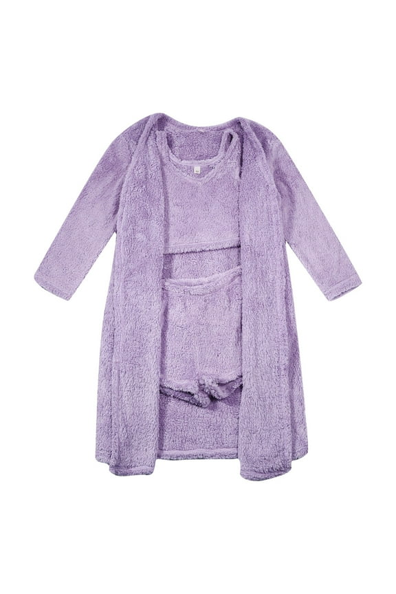 Women's Pajama Sets Women's Flannel Pajama Sets - Autumn and Winter Three Piece Home Clothes Suite for Cozy Comfort and Style M Purple