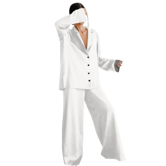 Wangmeiwg Women's Pajama Sets Women's Pajama Set for Home Lounging Soft Fabric Comfortable Loungewear Outfit Elegant Design for Sleepwear and Casual Wear Versatile Style XL White