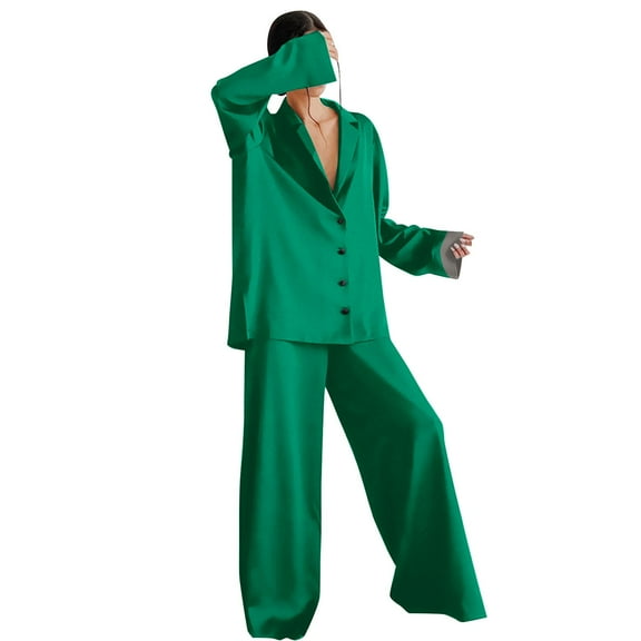 Wangmeiwg Women's Pajama Sets Women's Pajama Set for Home Lounging Soft Fabric Comfortable Loungewear Outfit Elegant Design for Sleepwear and Casual Wear Versatile Style XL Green
