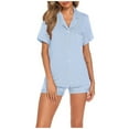 thumbnail image 1 of Wangmeiwg Women's Pajama Sets Women's Pajama Set Two Piece Casual Outfit Short Sleeved Top with Pocket and Comfortable Shorts for at Home L Blue, 1 of 9