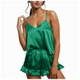 thumbnail image 1 of Wangmeiwg Women's Pajama Sets Women's Silk Pajamas Set - Satin Camisole Sleepwear with V Neck Top and Shorts for Comfort S Green, 1 of 8