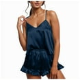 thumbnail image 1 of Wangmeiwg Women's Pajama Sets Women's Silk Pajamas Set - Satin Camisole Sleepwear with V Neck Top and Shorts for Comfort XL Navy, 1 of 8