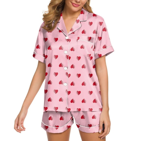 Wangmeiwg Women's Pajama Sets Womens Satin Pajama Set Two Piece Sleepwear Loungewear with Elegant Button Down Shirt Comfortable Nightwear Outfit L Pink