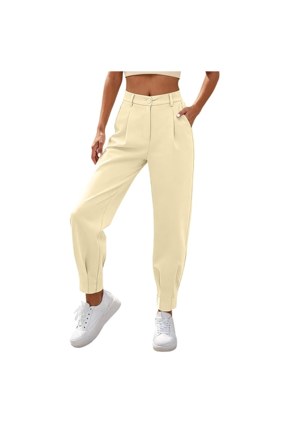 Women's Pants Comfort High Waist Ankle Length Pants with Pockets for Daily Wear Stretch Fabric Women's Casual Bottoms Beige XXL