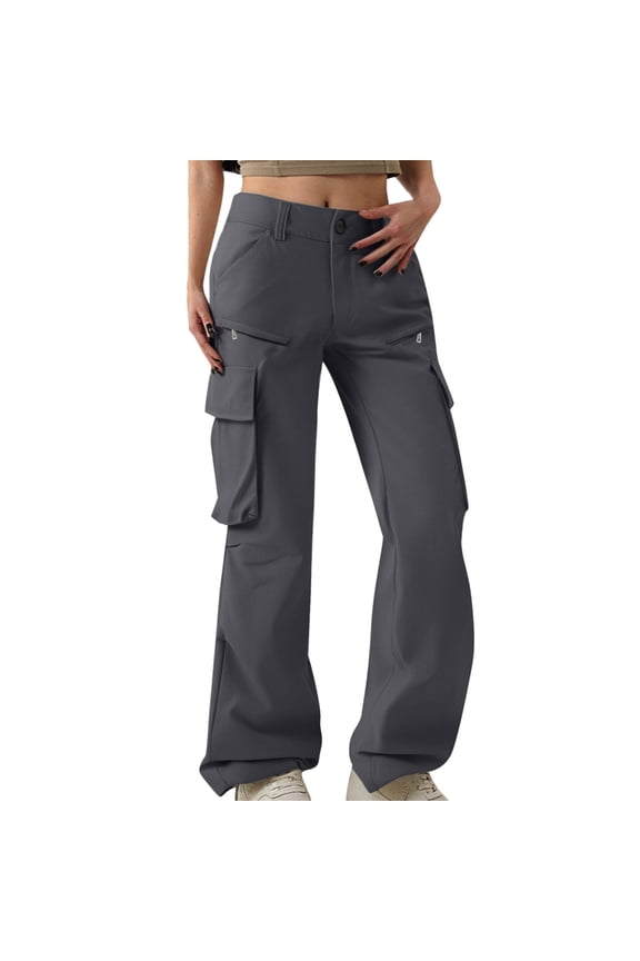 Women's Pants Women's Casual Pants Chinese Market—Micro Flared Cargo Pants Comfy and Travel wear Grey S