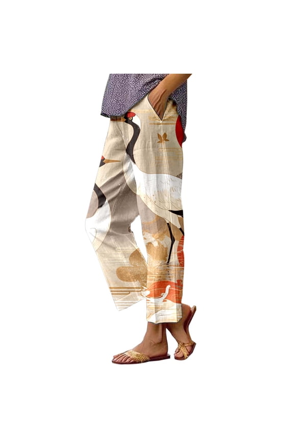 Women's Pants Women's Casual Pants Comfort and Effortless Style - Title Reflects Summer Printed Casual Wear on Platform Khaki S