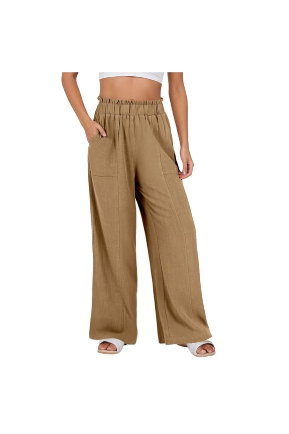 Women's Pants Women's Casual Pants High Waisted Straight Leg Titting Comfort Stretch Soft Fabric Lightweight Daywear For Daily Travel Brown S