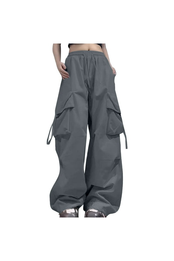 Women's Pants Women's Casual Pants Relaxed Fit Cargo Trousers with High Waist -Pocket Utility Comfortable Drawstring Zipper Details Slim Line Style for Spring/Summer Dark Gray XXXXL