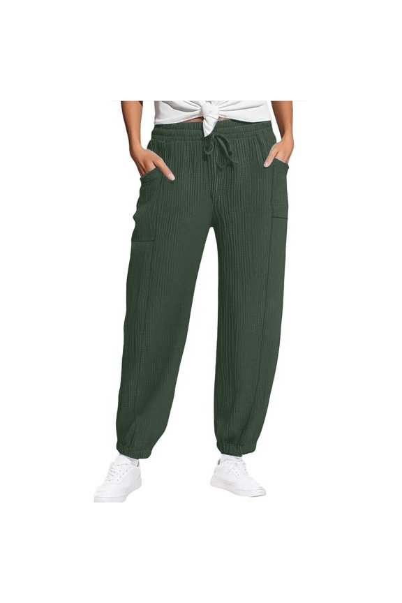 Women's Pants Women's Casual Pants Resort Comfort High Waisted Straight Leg Trousers with Drawstring Detail Green XXL