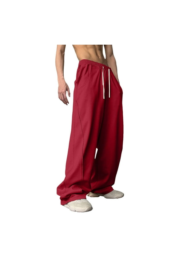 Women's Pants Women's Casual Pants Retro High Waist Wide Leg Sportswear Comfort and Effortless Street Style Red L