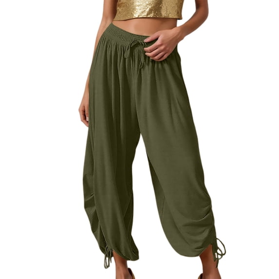 Wangmeiwg Women's Pants Women's Casual Pants Style with Loose Fit Harem Design Featuring Tie Waist and Leg Detail for Women's Bottoms Army Green S