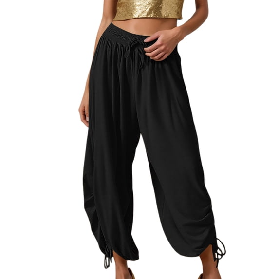 Wangmeiwg Women's Pants Women's Casual Pants Style with Loose Fit Harem Design Featuring Tie Waist and Leg Detail for Women's Bottoms Black M
