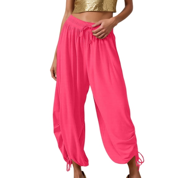 Wangmeiwg Women's Pants Women's Casual Pants Style with Loose Fit Harem Design Featuring Tie Waist and Leg Detail for Women's Bottoms Hot Pink XXL