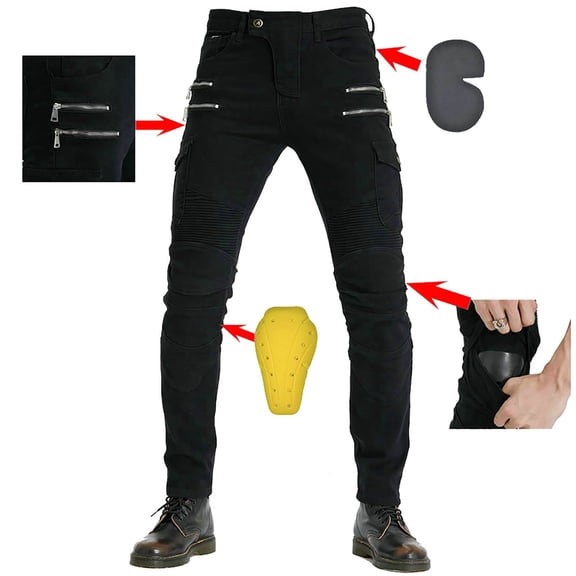 Wangmeiwg Women's Pants Women's Casual Pants for Women Motorcycle Riding Pants Protective Thickened Leg Guard with Zipper All-Season Casual Sports Jeans Scratch Tear Comfort Black XL