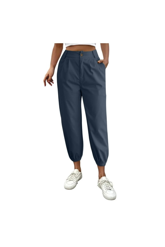 Women's Pants Women's Casual Slacks | Solid Color Zipper Trousers with Angled Pockets for Women Navy S