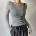 thumbnail image 1 of Wangmeiwg Women's Sheer Mesh Off The Shoulder Tops for Casual to Party Outfits - Long Sleeve See Through Shirts for Everyday Resort Wear GreyL, 1 of 4