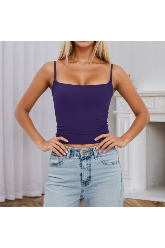 Women's Sleeveless Tank Top with Removable Padding Adjustable Straps for Everyday Layering and Casual Wear – Slim Fit Versatile Camisole Purple M