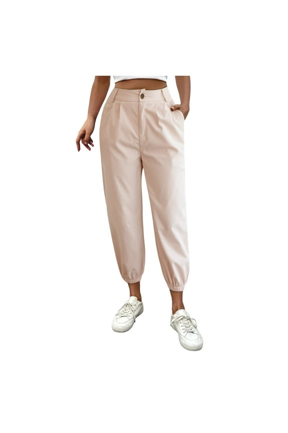 Women's Pants Women's Casual Slacks | Solid Color Zipper Trousers with Angled Pockets for Women Beige S