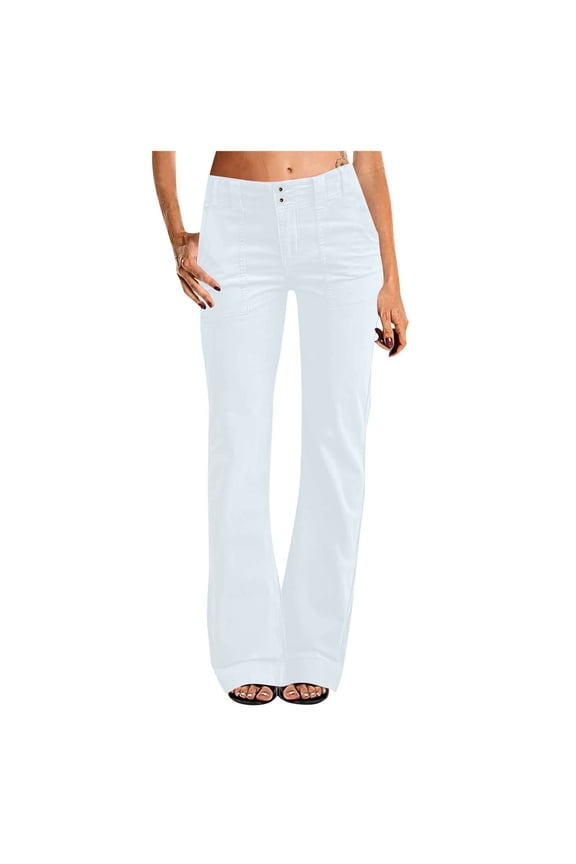 Women's Casual Pants | Title Women's Stretch Casual Straight Leg High Waistband Pocket Chino Pants Flared Pants White XXL