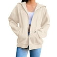 thumbnail image 1 of Wangmeiwg Women's Stylish Solid Zip Up Hooded Jacket Long Sleeve Casual Outerwear For Everyday Fall And Winter Wear Comfortable Lightweight Beige, 1 of 7