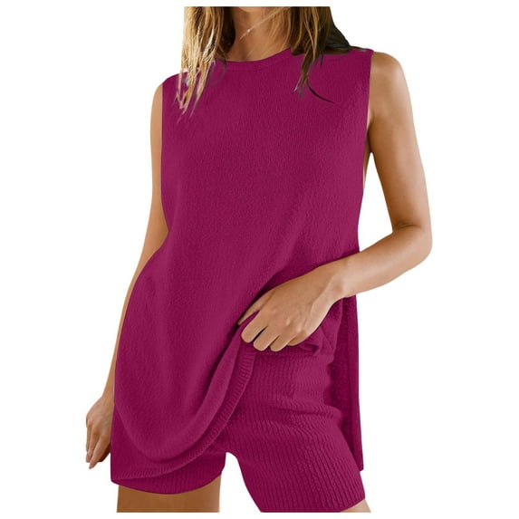 Wangmeiwg Women's Summer Sleeveless Sweater Sets Casual Knit Tunic Tops And Shorts Outfits Women Board Shorts for Swimming