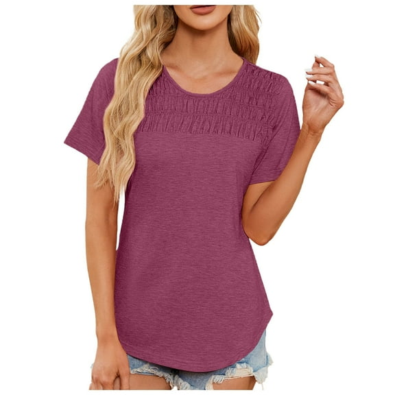 Wangmeiwg Women's Summer Tops Trendy Short Sleeve Shirts Smocked Crewneck Tee Active Shirts Women Short Sleeve