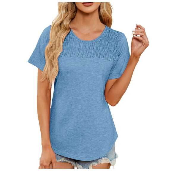 Wangmeiwg Women's Summer Tops Trendy Short Sleeve Shirts Smocked Crewneck Tee Active Shirts Women Short Sleeve