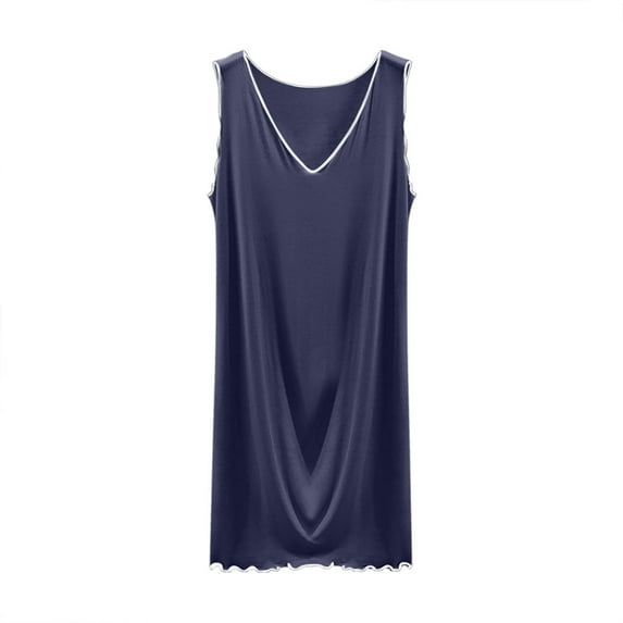 Wangmeiwg Women's Summer V Neck Sleeveless Nightgown Comfortable Sleepshirt For Home Relaxation Basic Solid Color Sleepwear Night Dress