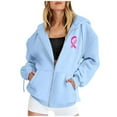 thumbnail image 1 of Wangmeiwg Women's Sweatshirts Fashion Women's Autumn Winter Cancer Awareness Ribbon Feather Print Zipper Long Sleeve Pocket Drawstring Casual Hooded Sweatshirt Sky Blue XXL, 1 of 5