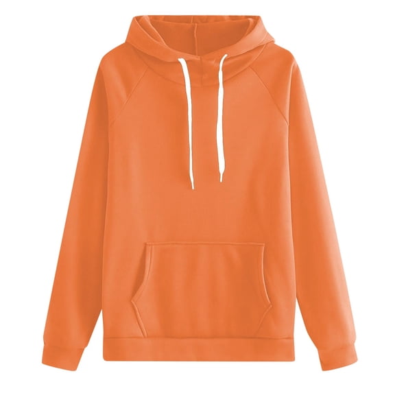 Wangmeiwg Women's Sweatshirts Fashionable Women's Hooded Solid Color Sweatshirt with Pocket - Casual Style for Everyday Wear and Comfortable Fit Orange XXL