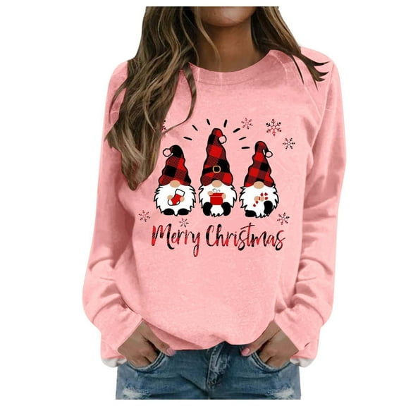Wangmeiwg Women's Sweatshirts Plus Size Tops Women's Christmas Printed Casual Long Sleeve Crewneck Sweatshirt for Holiday Comfort and Style M Pink