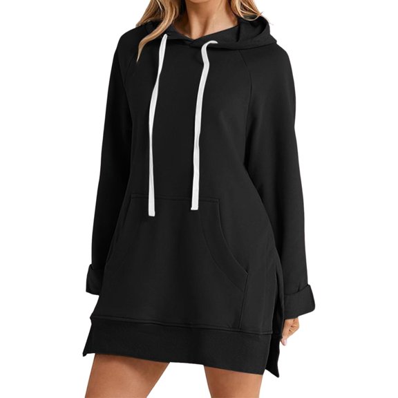 Wangmeiwg Women's Sweatshirts Plus Size Women Comfortable Merry Print Long Sleeve Hoodies Midies With Pockets for Everyday Wear and Casual Outings Black S
