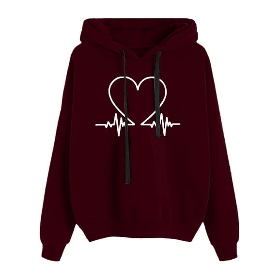 Wangmeiwg Women's Sweatshirts Stylish Women's Print Hooded Sweatshirt Casual Loose Long Sleeve Drawstring Blouse for Effortless Everyday Wear M