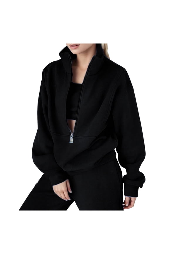 Women's Sweatshirts Stylish Women's Two Piece Trouser Suit Set with Elegant Long Sleeve Top and Comfortable Matching Long Pants for a Sophisticated Black S