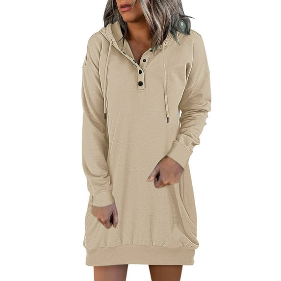 Wangmeiwg Women's Sweatshirts Women's Casual Dress Lightweight Long Sleeve Pullover Sweatshirt Button Down Drawstring Fall Style Beige XL