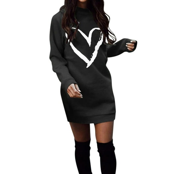 Wangmeiwg Women's Sweatshirts Women's Casual Dress Plus Size Christmas Autumn Winter Round Neck Long Sleeve Solid Color Sweater Dress for Everyday Comfort Black S