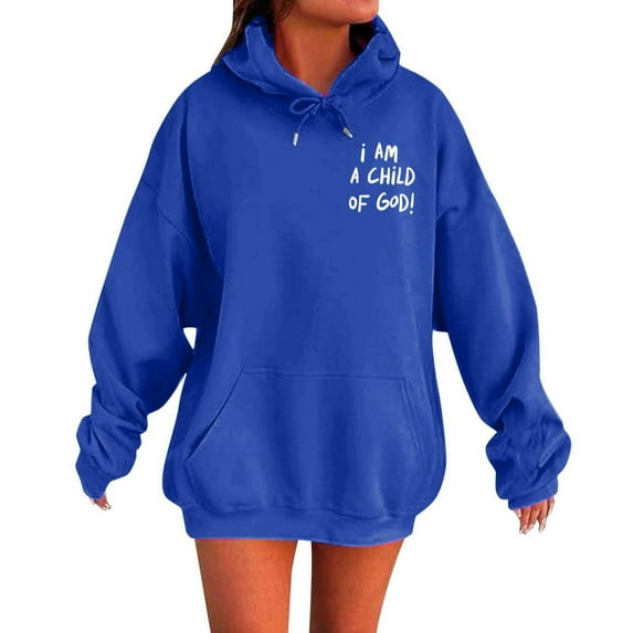 Wangmeiwg Women's Sweatshirts Women's Casual Fashion Print Hooded Long Sleeve Sweatshirt Top With Front Pocket for Everyday Comfort and Stylish Wear Blue XL