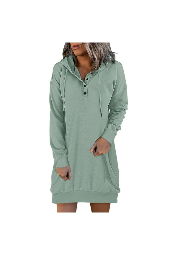 Women's Sweatshirts Women's Casual Hooded Sweatshirt Long Sleeve Button Front Pullover with Drawstring Lightweight Comfortable Tunic Top for Fall Green XXL
